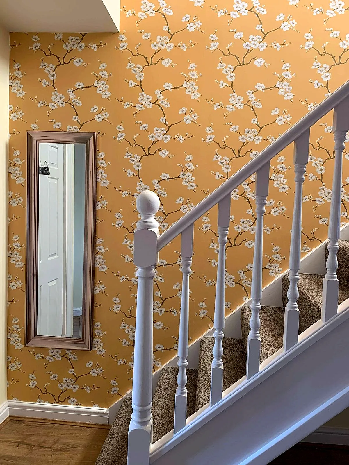Blakelands — Cherry blossom feature wall on staircase