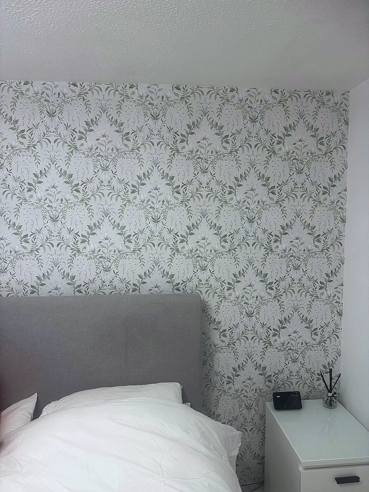 Two Mile Ash — Floral damask bedroom feature wall